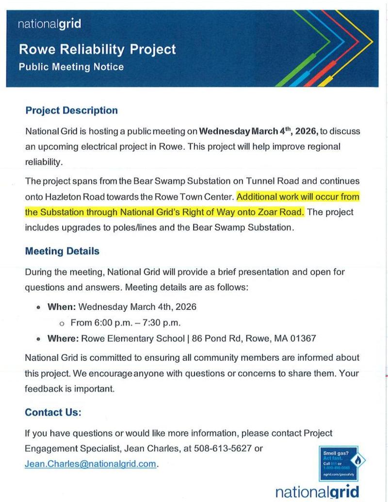 Rowe Reliability Project Public Meeting